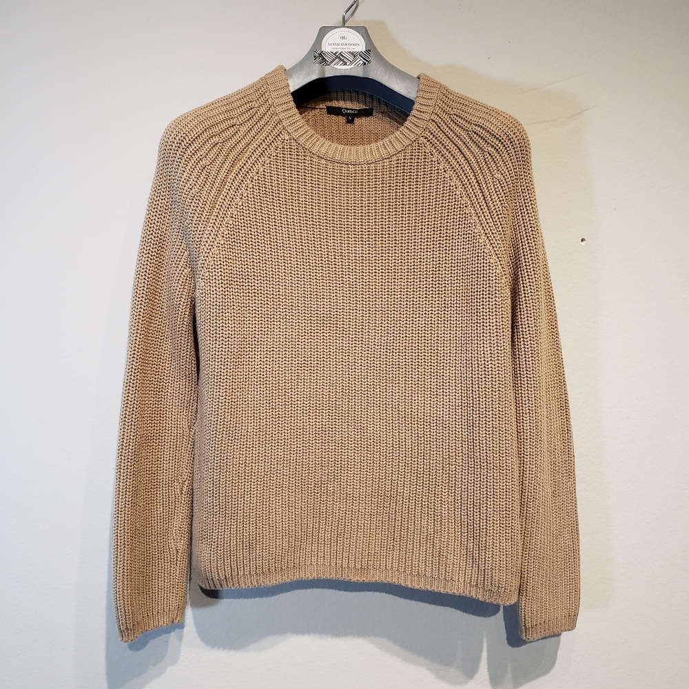 Quince Fisherman Sweater Women's L Organic Cotton Camel Coastal Crew Neck